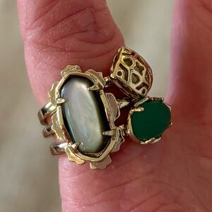 NWOT Kendra Scott Gold, Green,Iridescent Abalone Stone Statement Rings, Size 7
